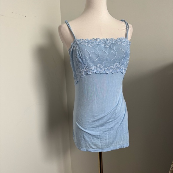 Y2K Sky Blue Floral Lace Cami Top | Fairycore Vintage Aesthetic Slip Style - Picture 3 of 7